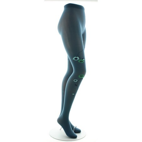 Collants pétrole semi-opaque à fleurs vertes et bleues