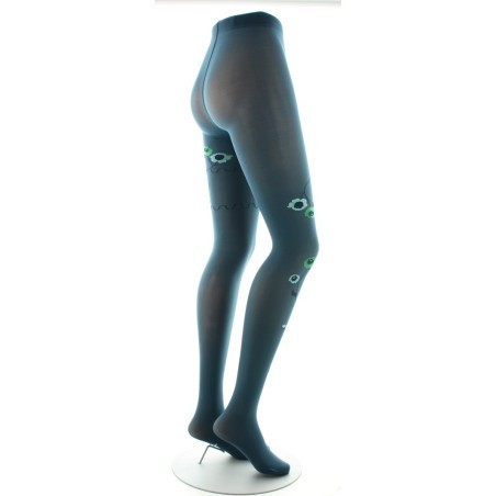 Collants pétrole semi-opaque à fleurs vertes et bleues