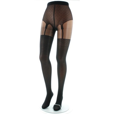Collants Dentelle et Jarretière fond Noir