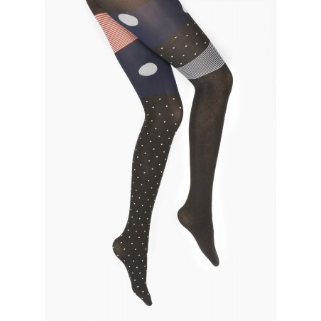 Collants 60D Pois Asymétriques noir et gris