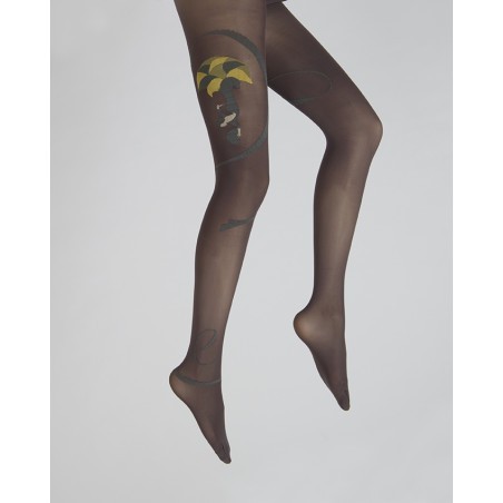 Collant danseuse gris et jaune fond prune
