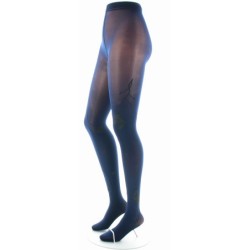 Collants Fantaisie Fleurs Noires Sur Fond Marine