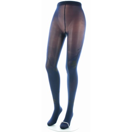Collants Fantaisie Fleurs Noires Sur Fond Marine