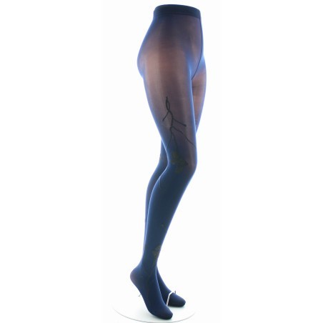 Collants Fantaisie Fleurs Noires Sur Fond Marine