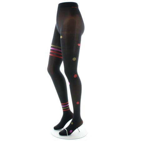 Collants Asymétrie pois et rayures Noir et Rose