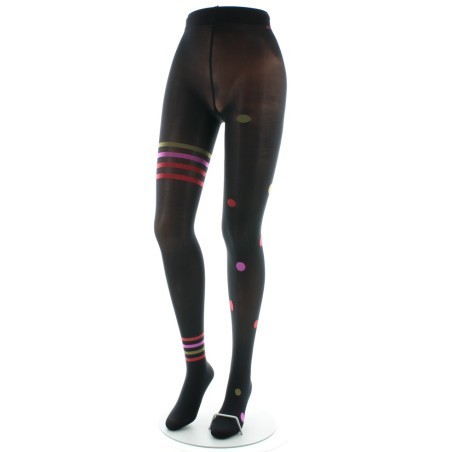 Collants Asymétrie pois et rayures Noir et Rose