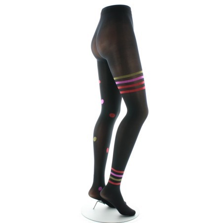 Collants Asymétrie pois et rayures Noir et Rose