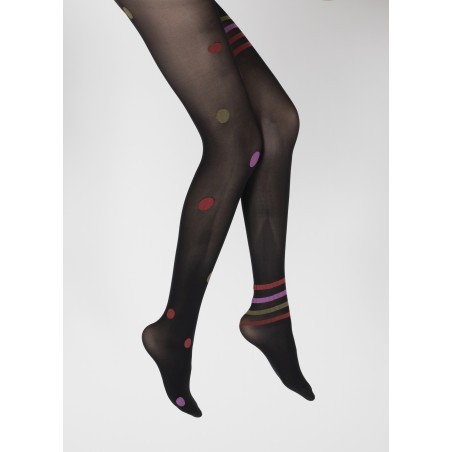 Collants Asymétrie pois et rayures Noir et Rose