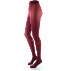 Collant Fantaisie Asymétrique Carrés et Ronds kaki et rouge sur fond rouge