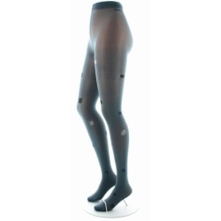 Collant Fantaisie Asymétrique Carrés et Ronds gris et marine sur fond bleu norvège
