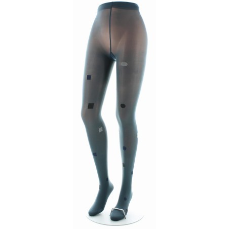 Collant Fantaisie Asymétrique Carrés et Ronds gris et marine sur fond bleu norvège