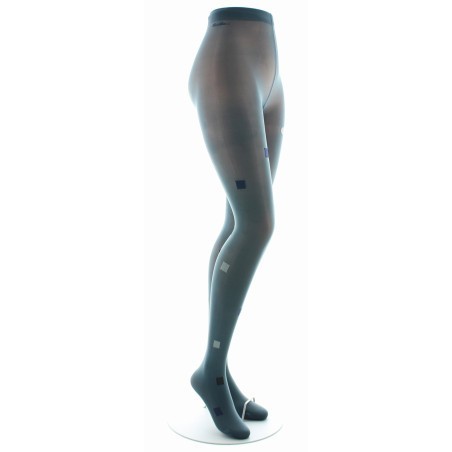 Collant Fantaisie Asymétrique Carrés et Ronds gris et marine sur fond bleu norvège