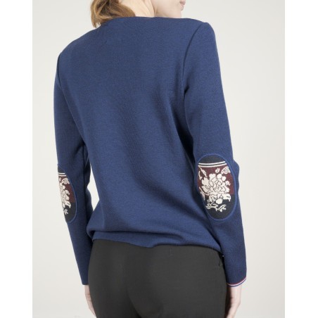 Pull col V femme mérinos bleu royal kimono