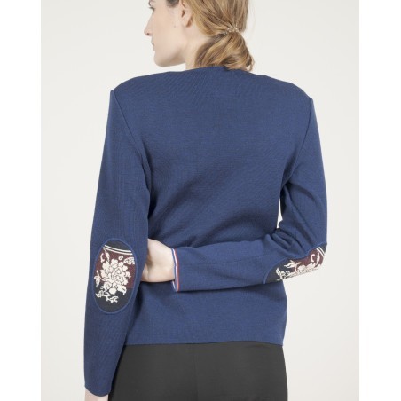 Pull col V femme mérinos bleu royal kimono
