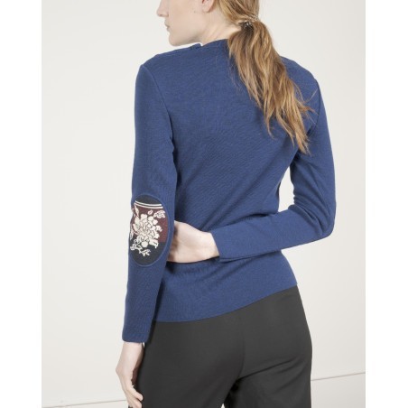 Pull marin femme mérinos bleu royal kimono