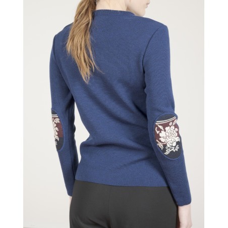 Pull marin femme mérinos bleu royal kimono