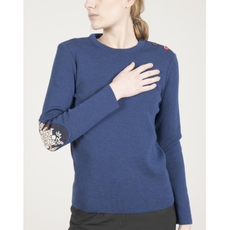 Pull marin femme mérinos bleu royal kimono