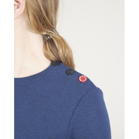 Pull marin femme mérinos bleu royal kimono