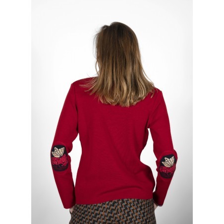 Pull Col V Femme Papillons rouge