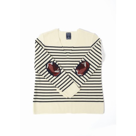 Pull marin Femme rayé Carpe Col V