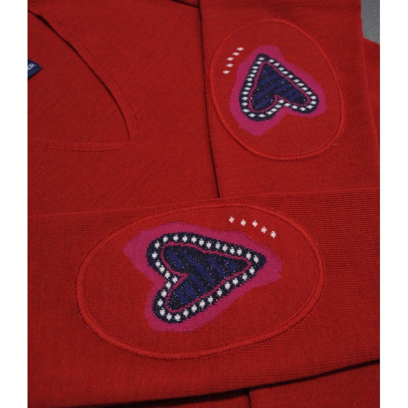 Pull col V femme mérinos rouge cœur