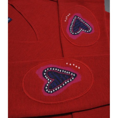 Pull col V femme mérinos rouge cœur