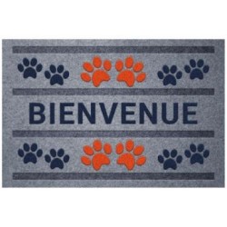 Tapis flocke estampes bienvenue patteS rouge bleu 40x60cm