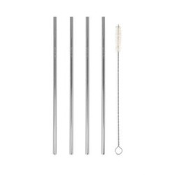 4 pailles droites en Inox 21 cm + goupillon