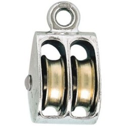 Poulie à oeil 2 galets zamak nickelé Ø25mm p/corde Ø6mm bl1