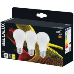 Bellalux led radiat.dépoli std e27 8.5w chaud 806lm bte x3