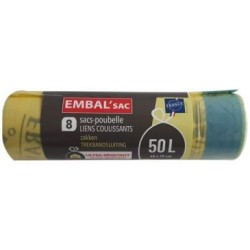 Sac poubelle jaune tri sélectif lien coulissant 50L x8 sacs