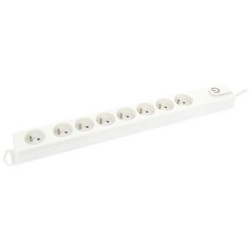 Bloc 8 x 2 prises + terre 1.5 m blanc + interrupteur