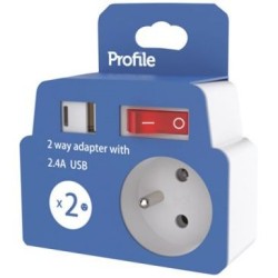 Prise domino 2 x 16A USB A-C blanc + interrupteur