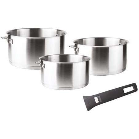 Set 3 casseroles inox 16 / 18 / 20 cm + poignée Noire - Combi