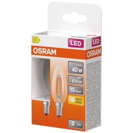 Led flamme verre clair e14 3.4w 470lm chaud boite de 2