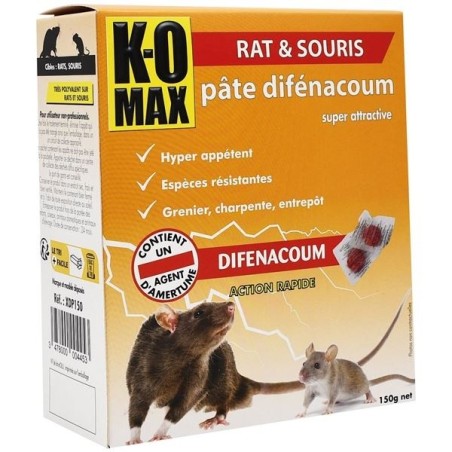 Appât pâte - difénacoum - rats et souris - 150 g - en sachets-doses