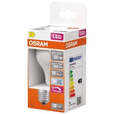 Led standard verre depoli variable e27 5.9w 806lm froid