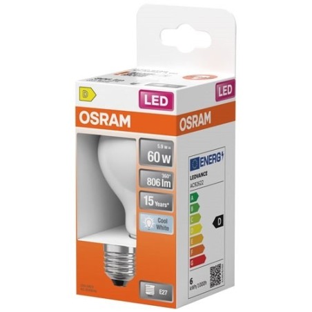 Led standard verre dépoli e27 5.9w 806lm froid