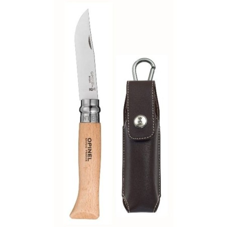 Couteau de poche fermant Hêtre Naturel - Tradition N°8 Inox + Etui Alpine