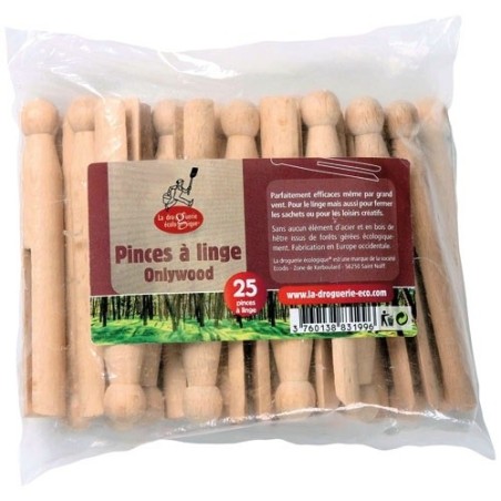 Sachet de 25 pinces à linge onlywood