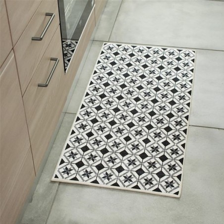 Tapis rectangulaire motifs carreaux de ciment 50 x 100 cm Noir et blanc