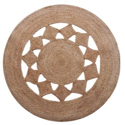 Tapis rond bohème ajouré en jute Naturel 80 cm