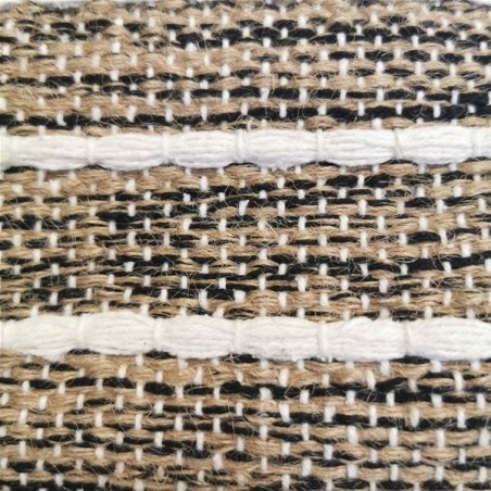 Tapis rectangulaire éthnique en jute et coton effet rayé Noir beige écru 10