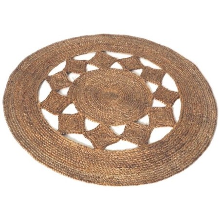 Tapis rond bohème ajouré en jute Naturel 120 cm
