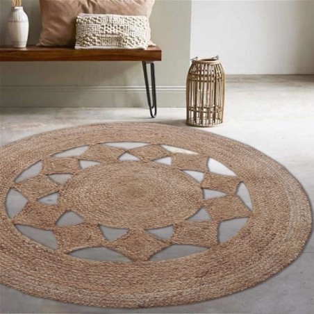 Tapis rond bohème ajouré en jute Naturel 120 cm