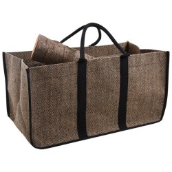 Sac à bûches 65cm en jute motif chevrons
