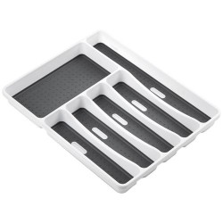 Range Couverts 6 Cases Blanc/Gris Bi-Matière 40 x 32,5 x 5 cm -