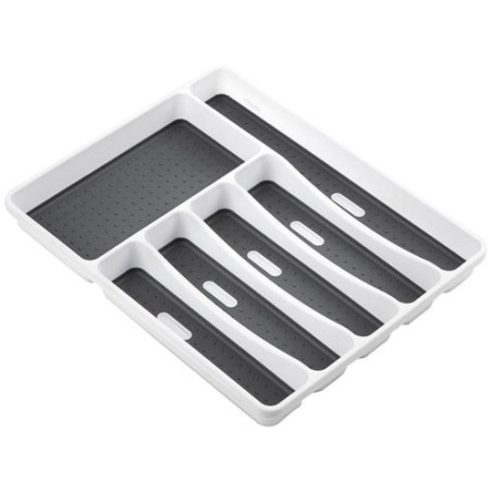 Range Couverts 6 Cases Blanc/Gris Bi-Matière 40 x 32,5 x 5 cm -