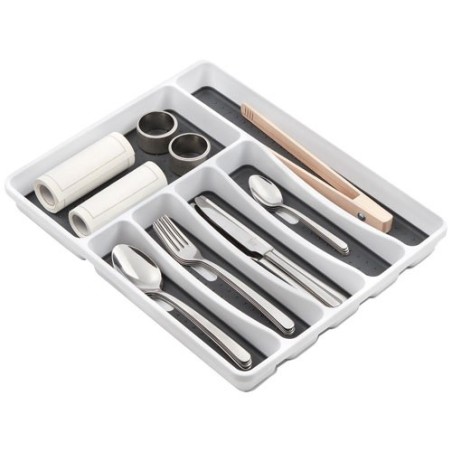 Range Couverts 6 Cases Blanc/Gris Bi-Matière 40 x 32,5 x 5 cm -