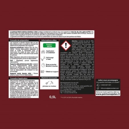 Peinture 0,5 L Extérieur Multi-matériaux - Rouge Basque RAL3004